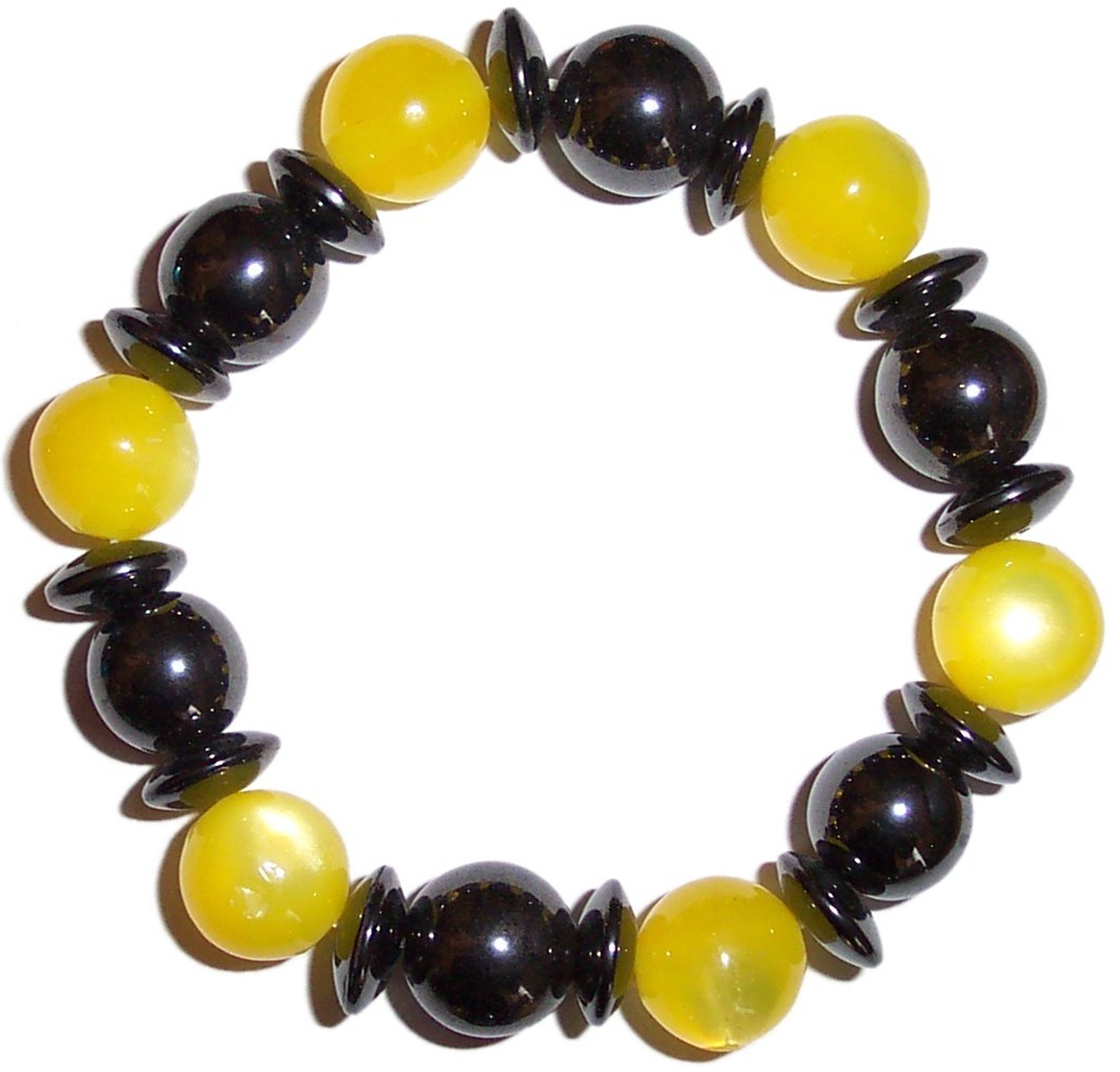 MAGNETIC HAEMATITE and YELLOW CATS EYE BRACELET mg9y